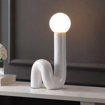 Katya 18" Scandinavian Minimalist Ceramic Spiral Tube LED Table Lamp - JONATHAN Y